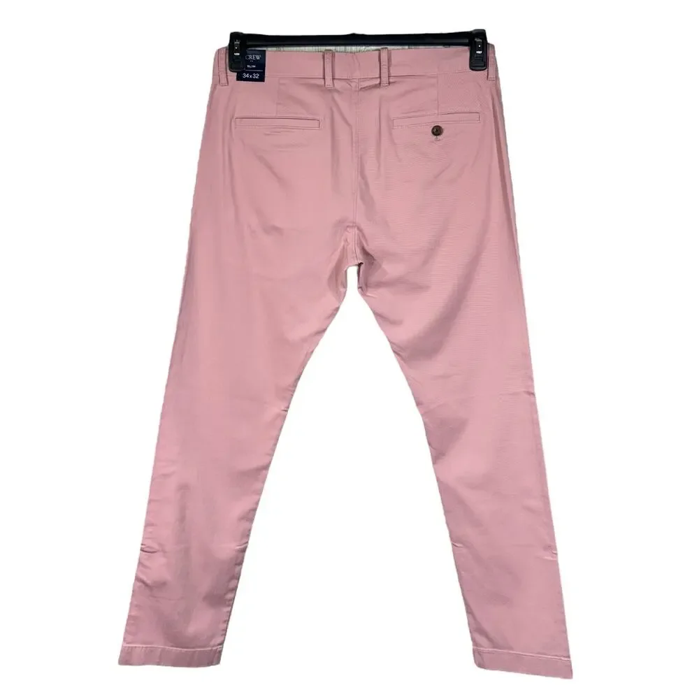 J. Crew Mens SZ 34x32 Flex Slim Pants Zip-Fly Slash Pockets Straight Leg Pink